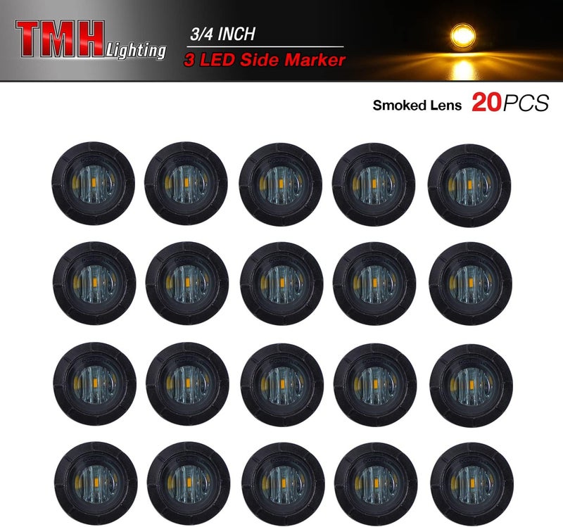 TMH (Pack of 20 3/4 Inch Mount Smoked Lens Amber LED Clearance Bullet Marker lights, Side LED marker lights for trailer Truck RV Car Bus Van - Image 2